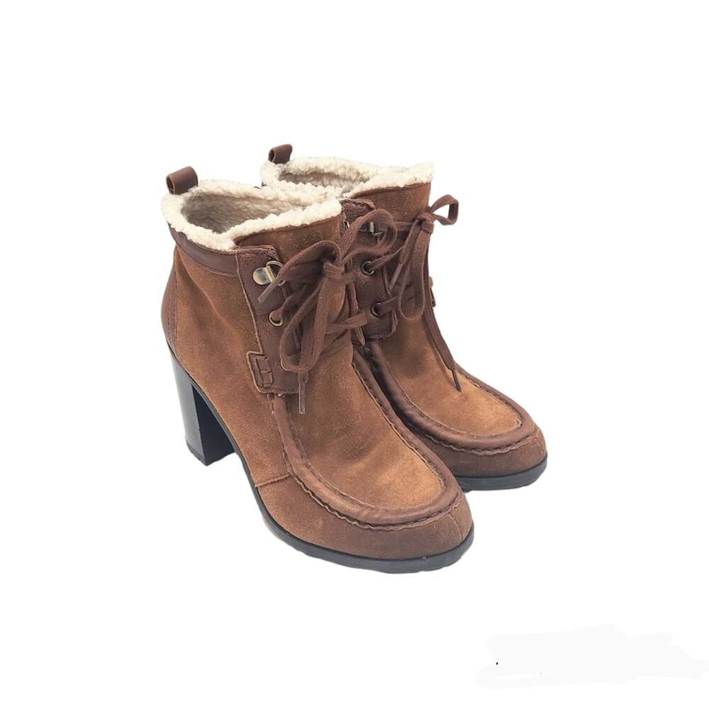 Sam Edelman Madge Heel Boots Womens Size 7.5 Leather Ankle Booties Side Zip EUC